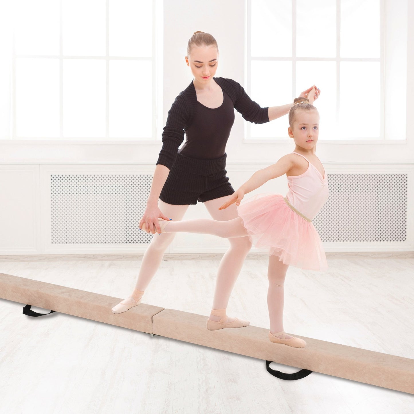 9 FT Folding Gymnastics Balance Beam with Anti-slip Base and Pine Wood Frame-Blue