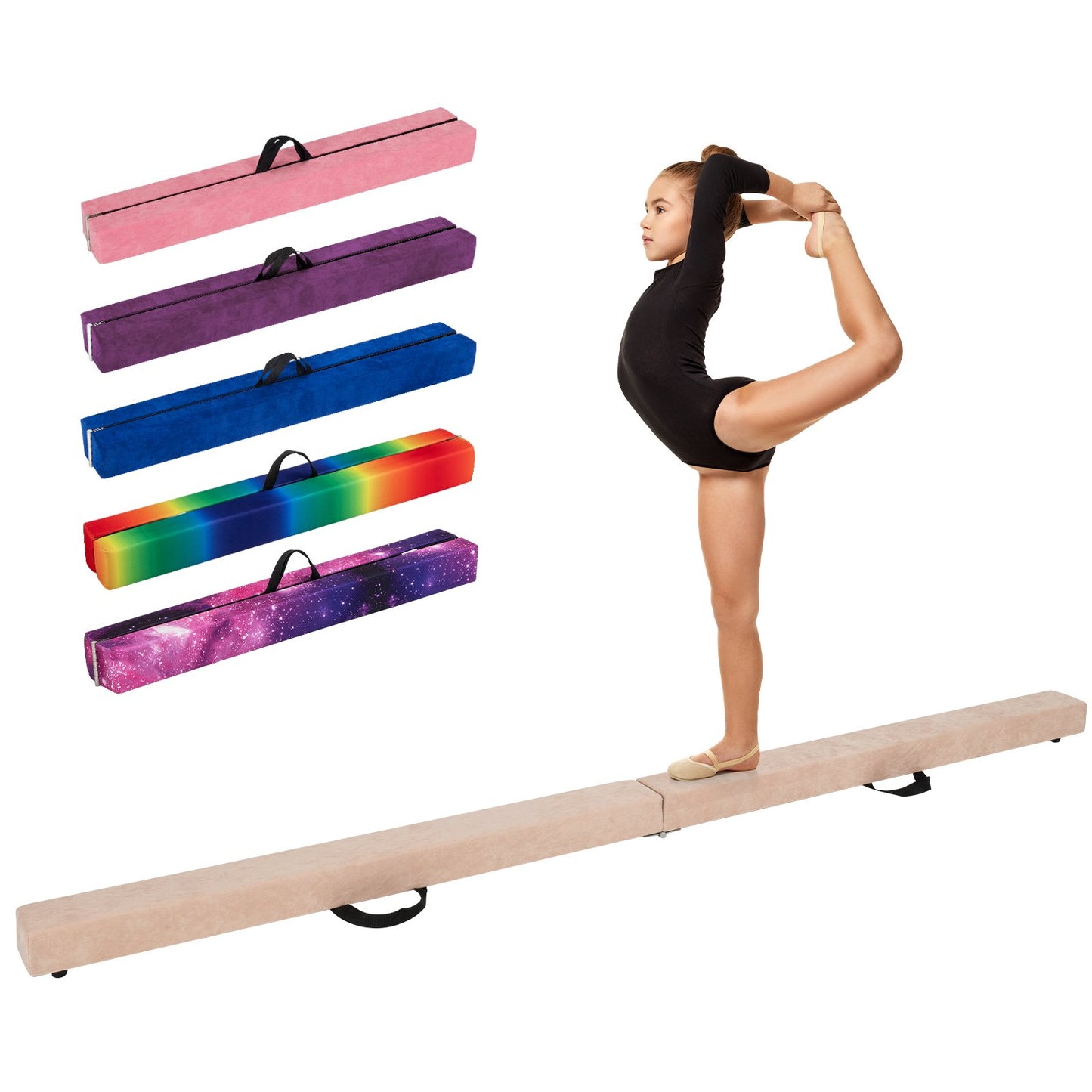 9 FT Folding Gymnastics Balance Beam with Anti-slip Base and Pine Wood Frame-Blue