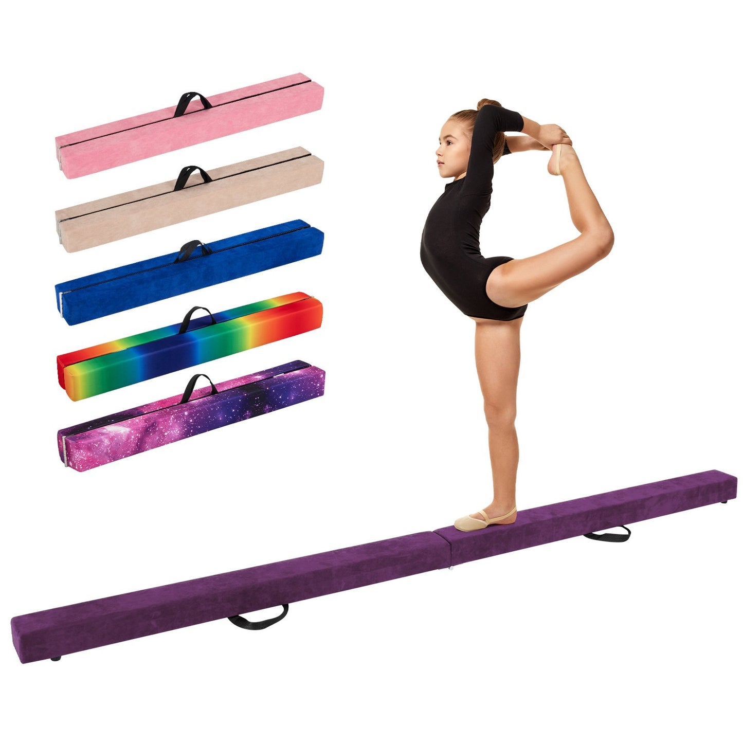 9 FT Folding Gymnastics Balance Beam with Anti-slip Base and Pine Wood Frame-Blue