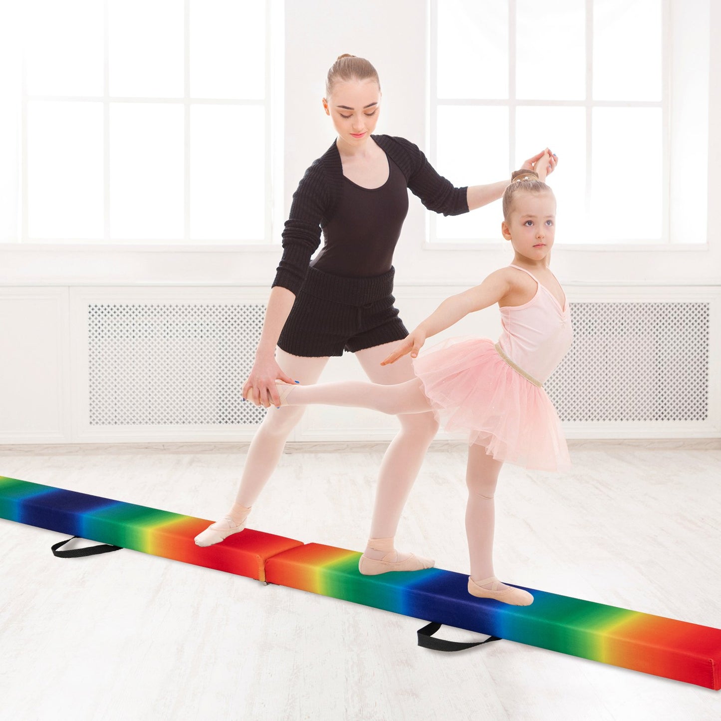 9 FT Folding Gymnastics Balance Beam with Anti-slip Base and Pine Wood Frame-Blue