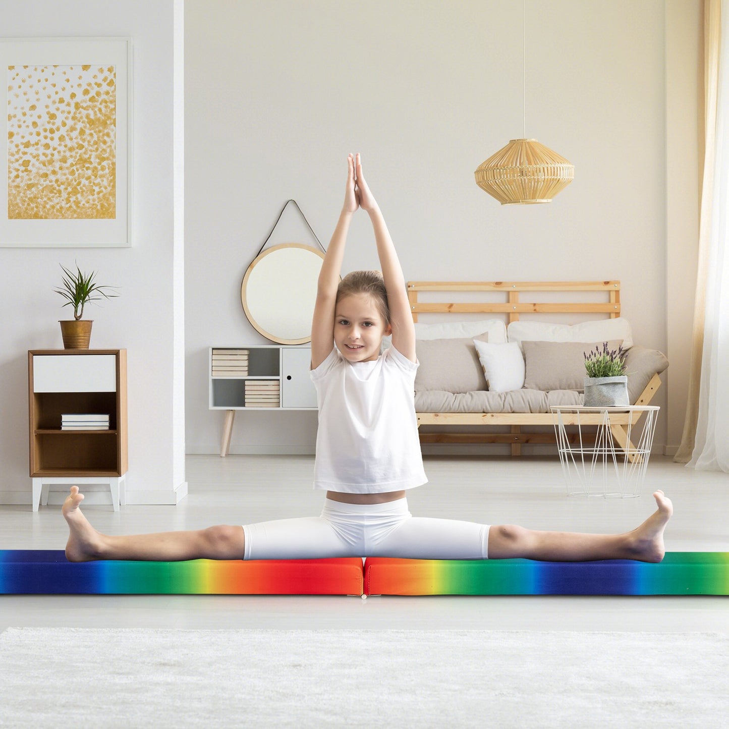 9 FT Folding Gymnastics Balance Beam with Anti-slip Base and Pine Wood Frame-Blue
