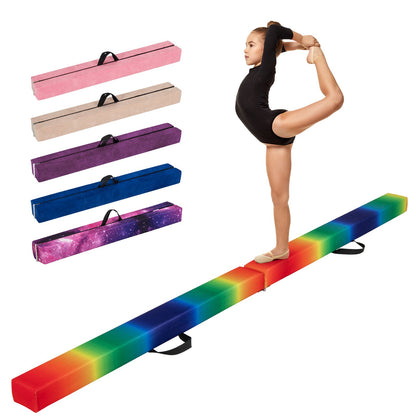 9 FT Folding Gymnastics Balance Beam with Anti-slip Base and Pine Wood Frame-Blue