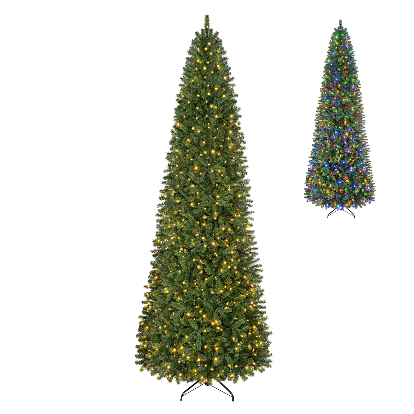 9 FT Pencil Alpine Christmas Tree with 1345 Full Branch Tips and 550 Dual-Color LED Lights