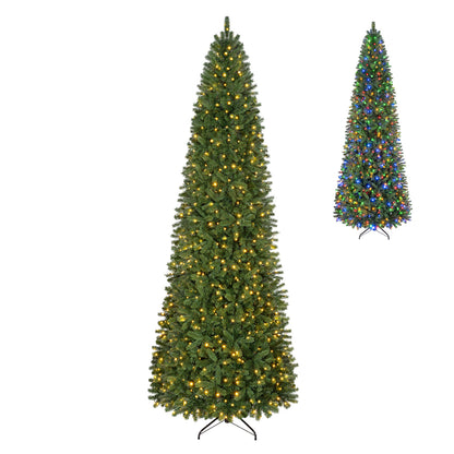 9 FT Pencil Alpine Christmas Tree with 1345 Full Branch Tips and 550 Dual-Color LED Lights