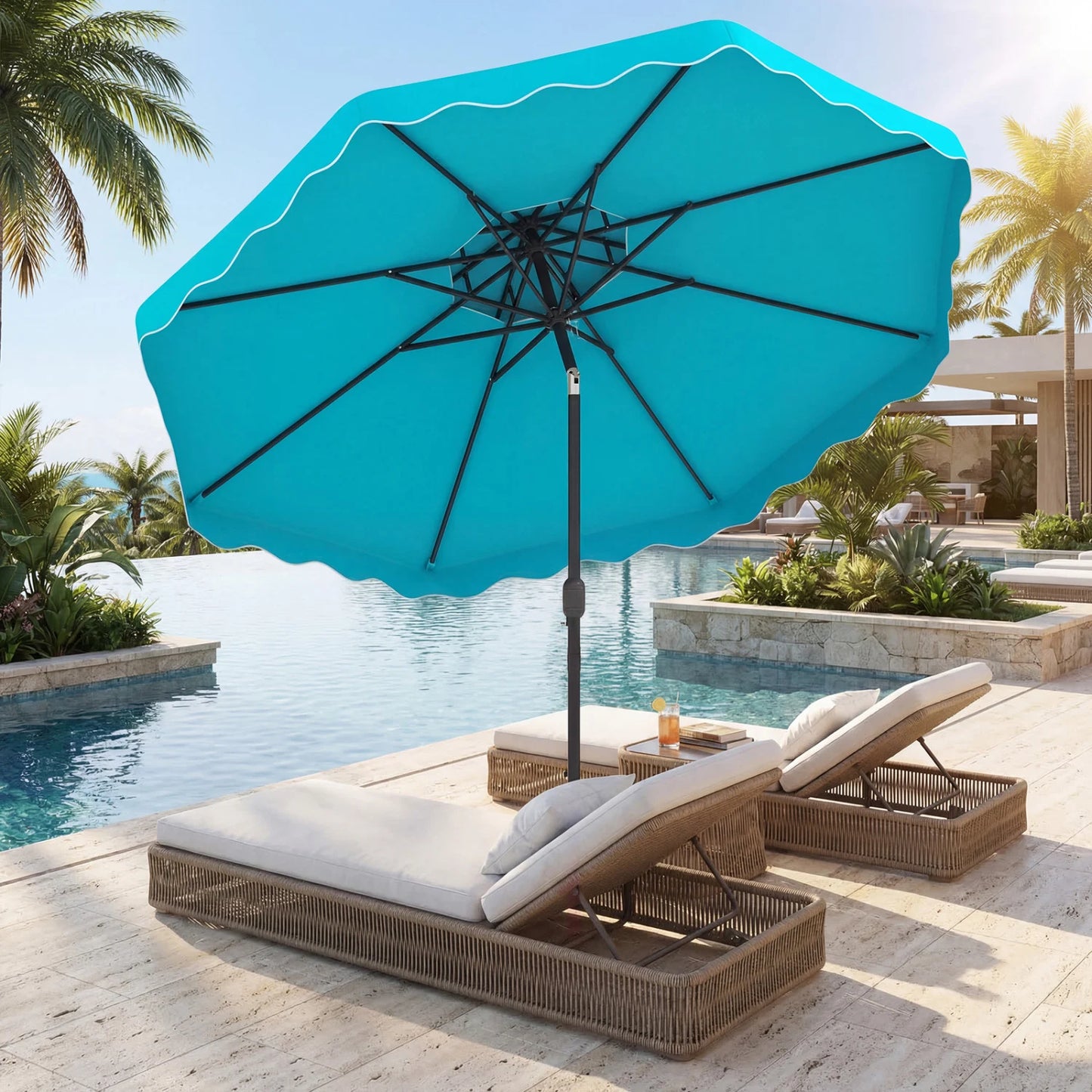 9 Feet Patio Umbrella with Push Button Tilt and Crank-Coffee