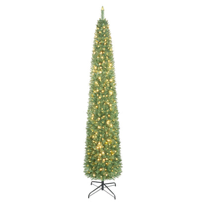 9 Feet Pre-lit Pencil Artificial Christmas Tree with 1032 Full Branch Tips