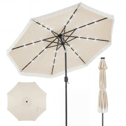 9 Feet Solar Patio Umbrella with 24 LED Lights for Yard-Beige