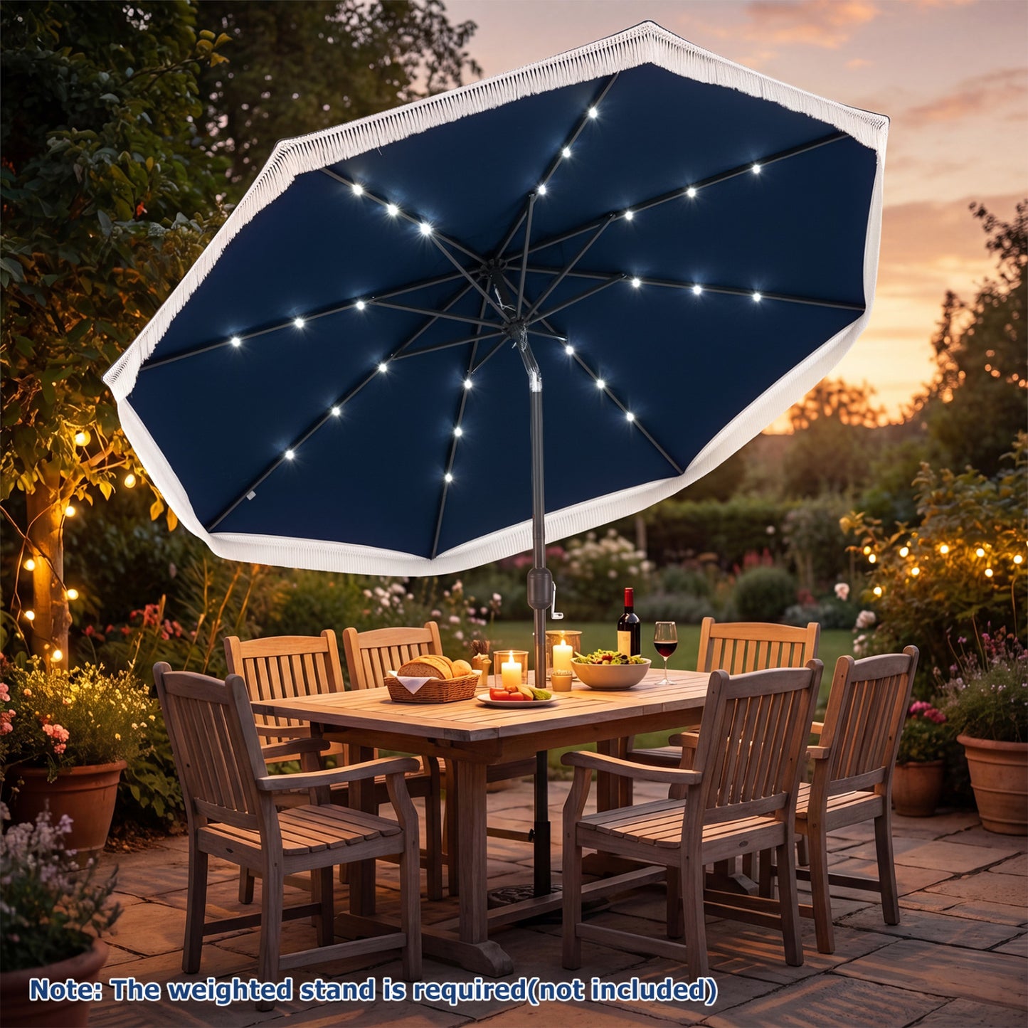 9 Feet Solar Patio Umbrella with 24 LED Lights for Yard-Beige