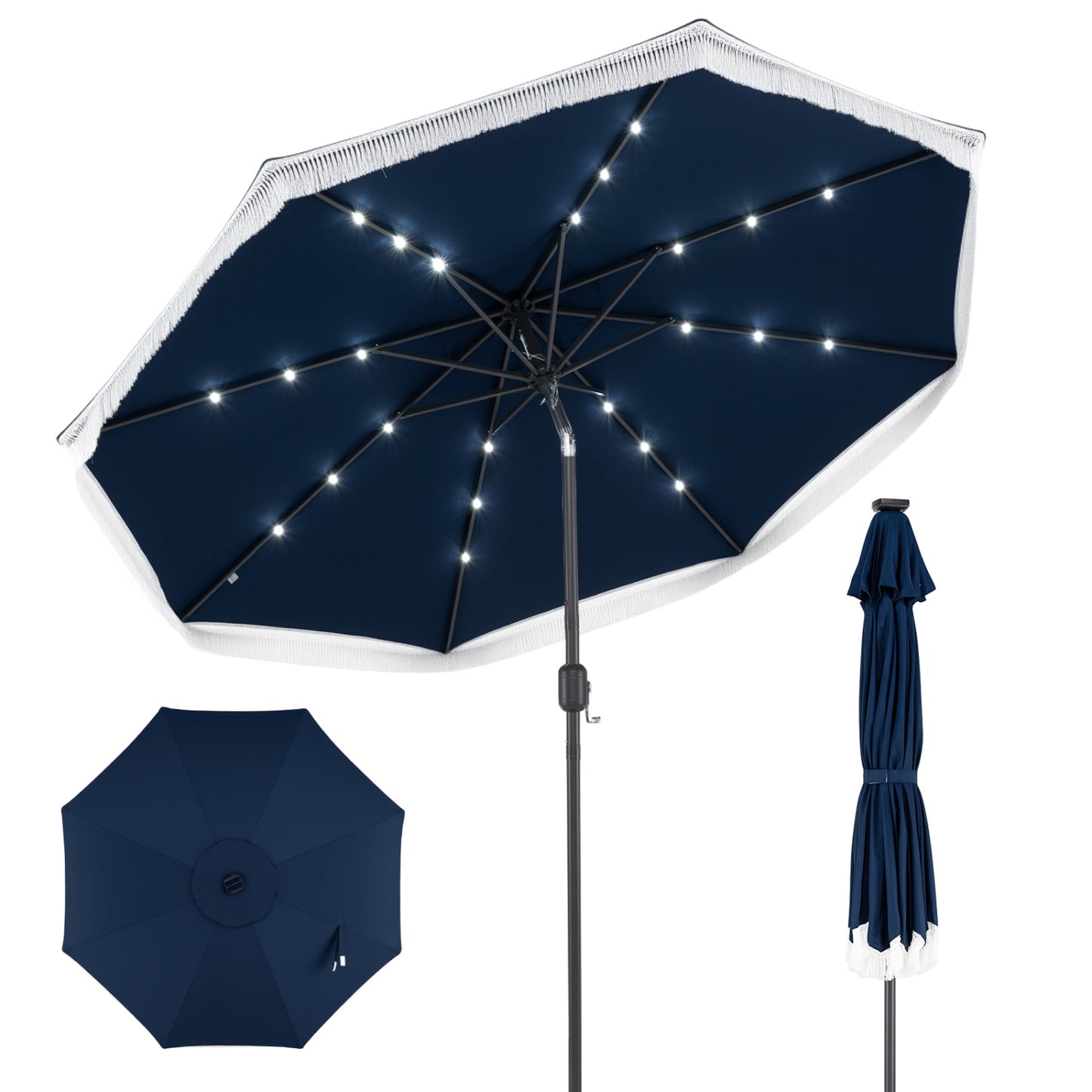 9 Feet Solar Patio Umbrella with 24 LED Lights for Yard-Beige