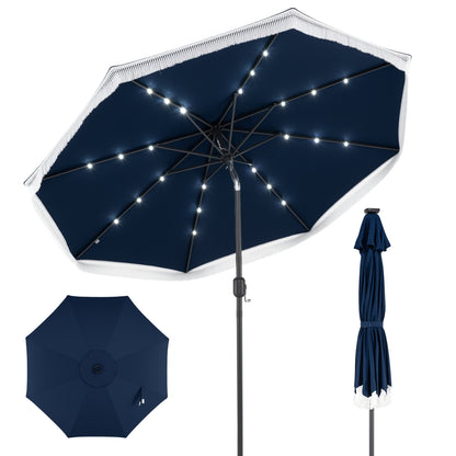 9 Feet Solar Patio Umbrella with 24 LED Lights for Yard-Beige