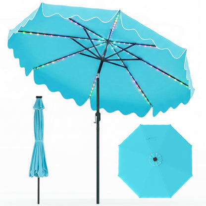 9 Feet Solar Patio Umbrella with Color-Changing LED Lights-Beige