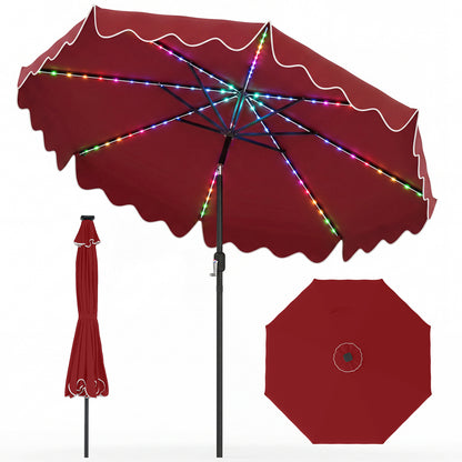 9 Feet Solar Patio Umbrella with Color-Changing LED Lights-Beige
