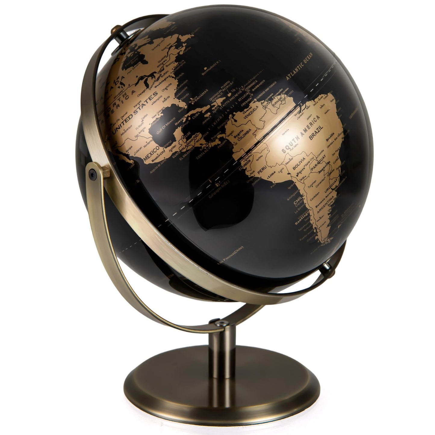 9-Inch Metallic Black World Globe with Metal Stand-Golden