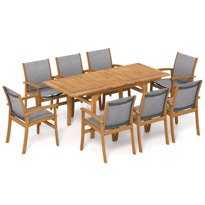 9 Pieces Outdoor Acacia Wood Patio Dining Set for 6-8-Yellow