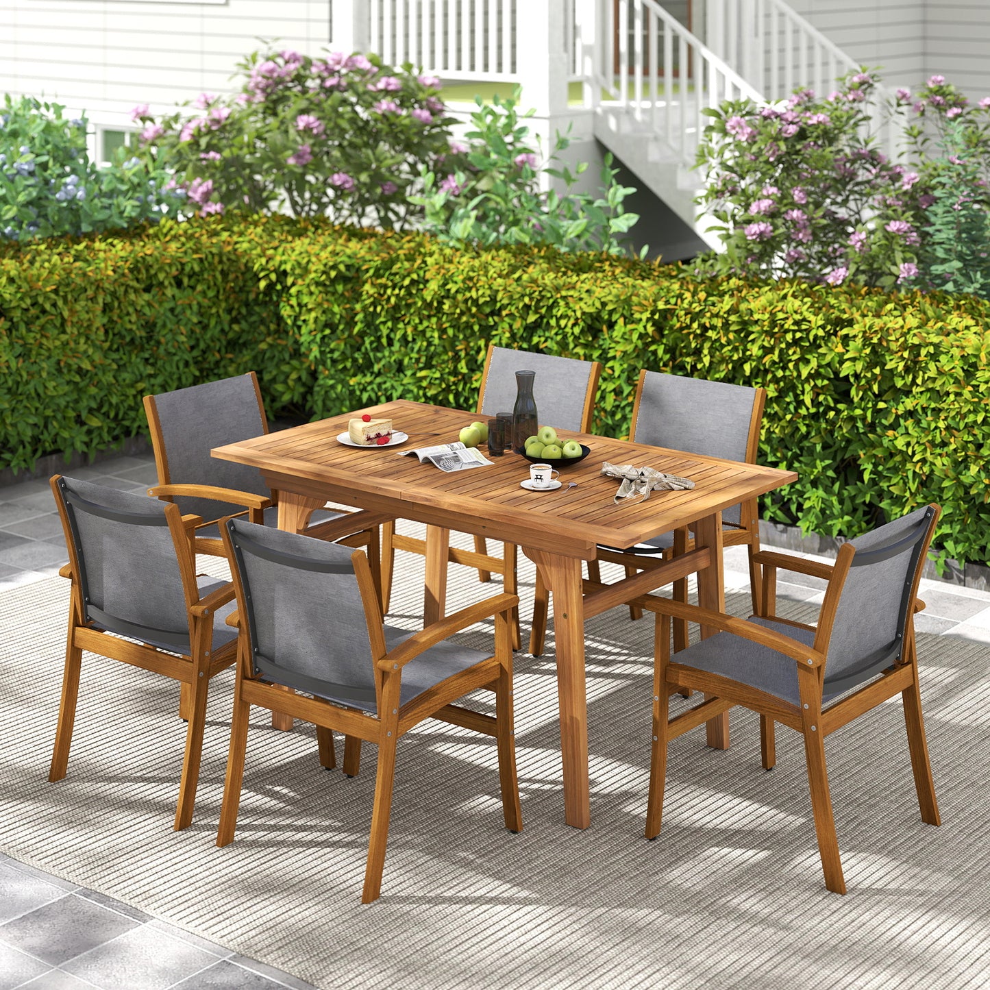 9 Pieces Outdoor Acacia Wood Patio Dining Set for 6-8-Yellow