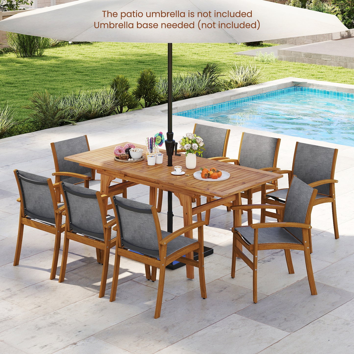 9 Pieces Outdoor Acacia Wood Patio Dining Set for 6-8-Yellow