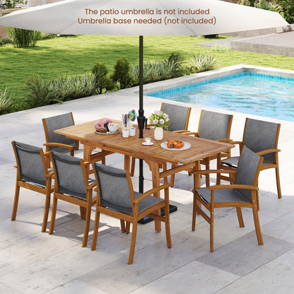 9 Pieces Outdoor Acacia Wood Patio Dining Set for 6-8-Yellow