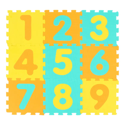 Nine interlocking foam puzzle floor mats for babies and kids with three marker discs, soft colorful play area from Wilsons Home Store.