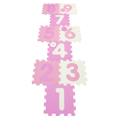 Nine-piece interlocking foam puzzle floor mat with three marker discs for baby and kids play areas by Wilsons Home Store.