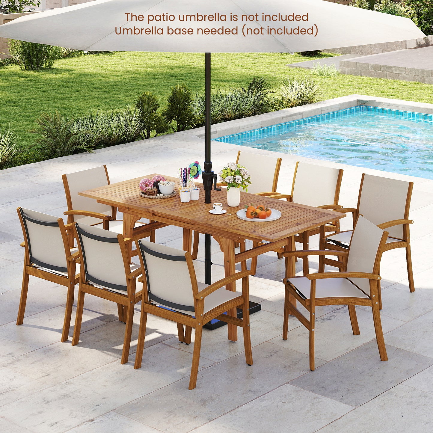 9 Pieces Outdoor Acacia Wood Patio Dining Set for 6-8-Yellow