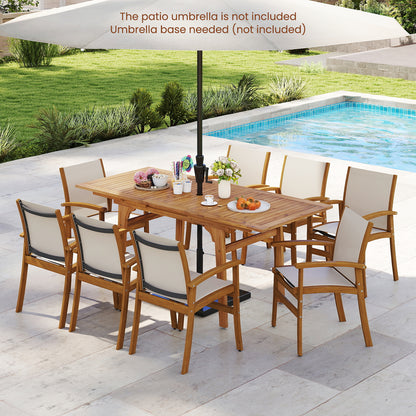 9 Pieces Outdoor Acacia Wood Patio Dining Set for 6-8-Yellow