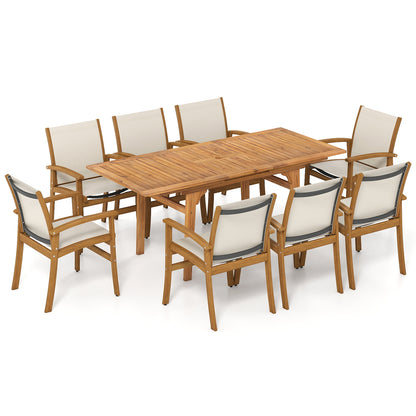 9 Pieces Outdoor Acacia Wood Patio Dining Set for 6-8-Yellow