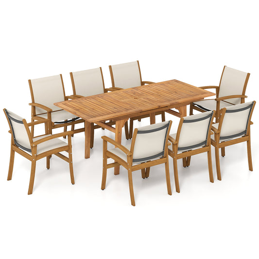 9 Pieces Outdoor Acacia Wood Patio Dining Set for 6-8-Yellow