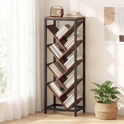 9-Tier Freestanding Bookcase for Hardcover Books-Rustic Brown
