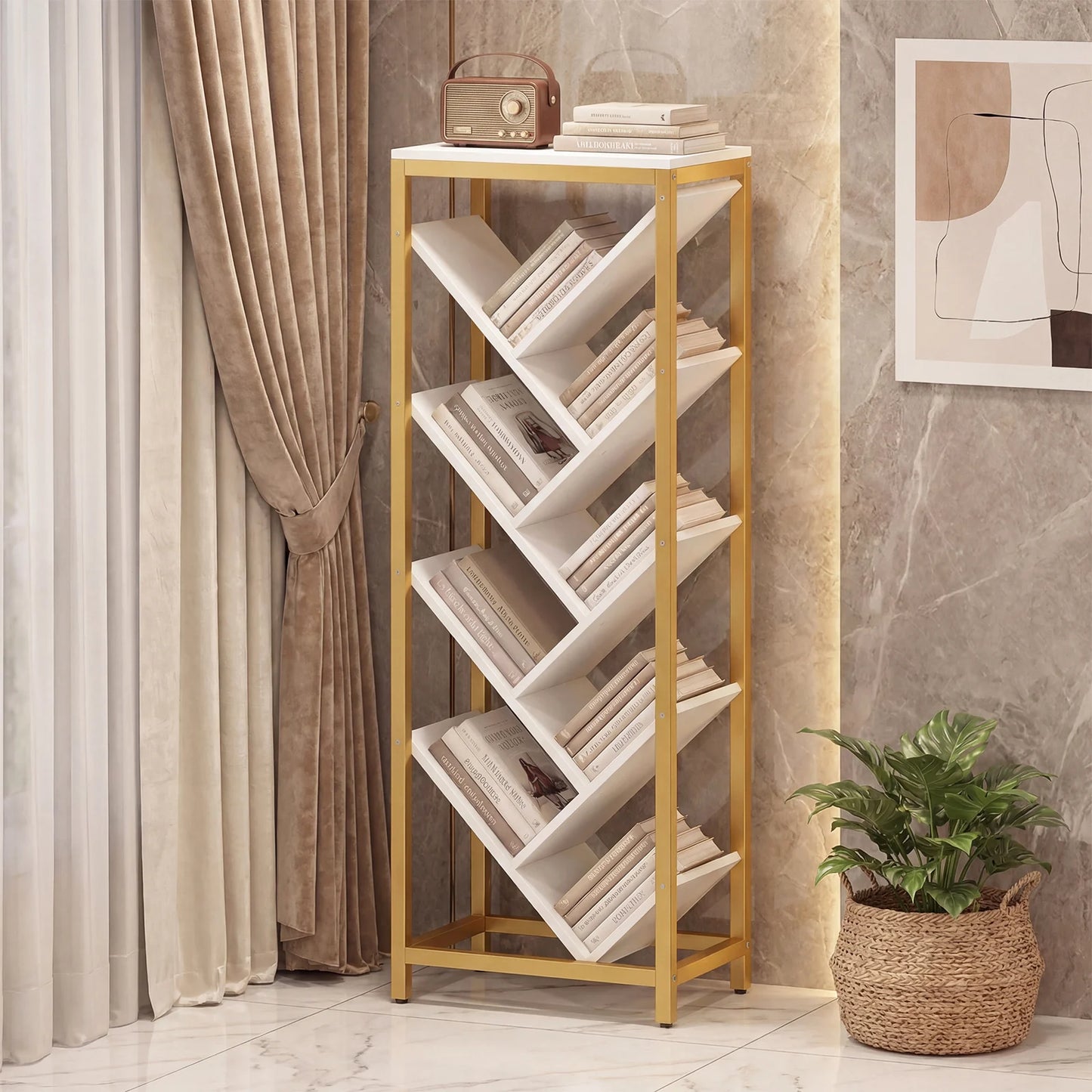 9-Tier Freestanding Bookcase for Hardcover Books-Rustic Brown