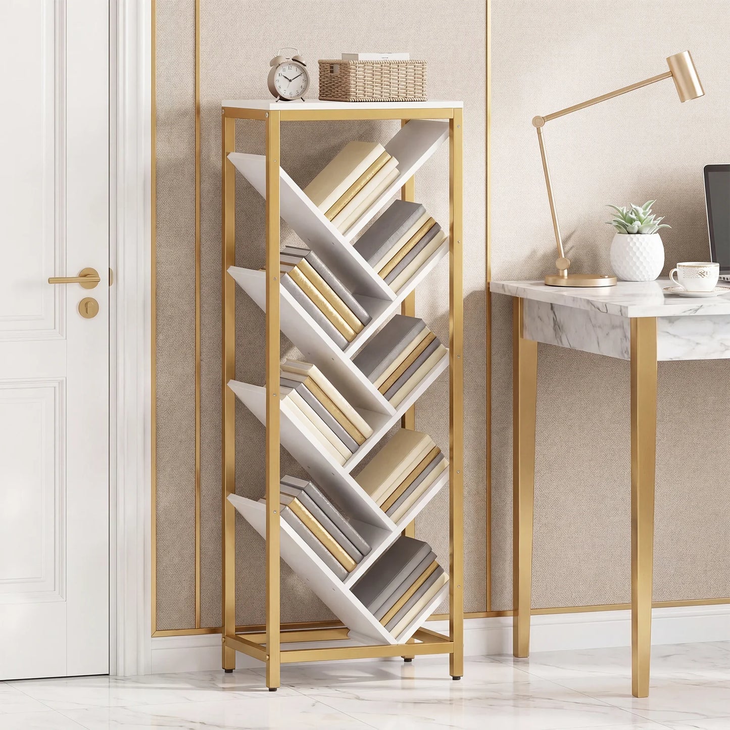 9-Tier Freestanding Bookcase for Hardcover Books-Rustic Brown