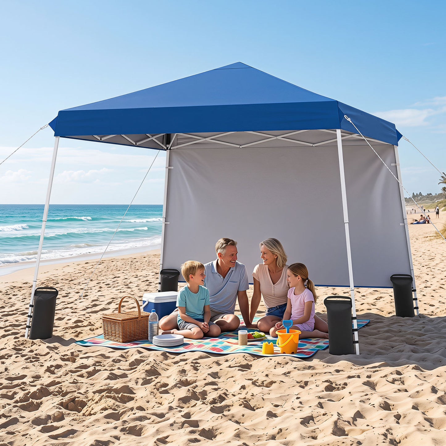 9 ft x 9 ft  Pop Up Canopy Tent with 8 Ground Stakes 4 Wind Ropes and Carry Bag  for Outdoor Party-Blue