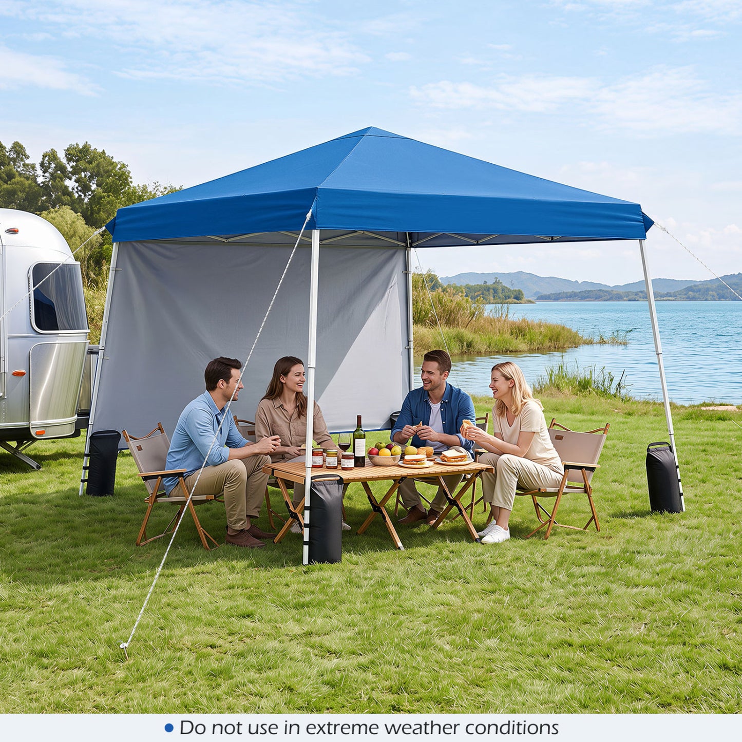 9 ft x 9 ft  Pop Up Canopy Tent with 8 Ground Stakes 4 Wind Ropes and Carry Bag  for Outdoor Party-Blue