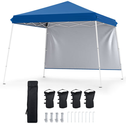 9 ft x 9 ft  Pop Up Canopy Tent with 8 Ground Stakes 4 Wind Ropes and Carry Bag  for Outdoor Party-Blue