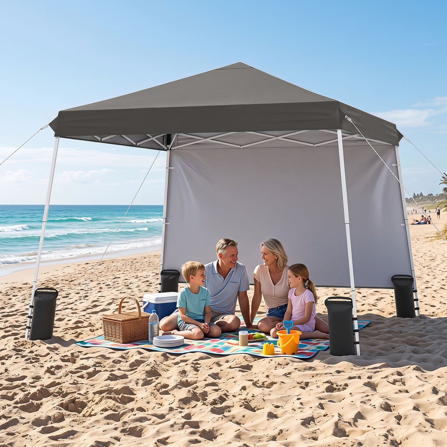 9 ft x 9 ft  Pop Up Canopy Tent with 8 Ground Stakes 4 Wind Ropes and Carry Bag  for Outdoor Party-Blue