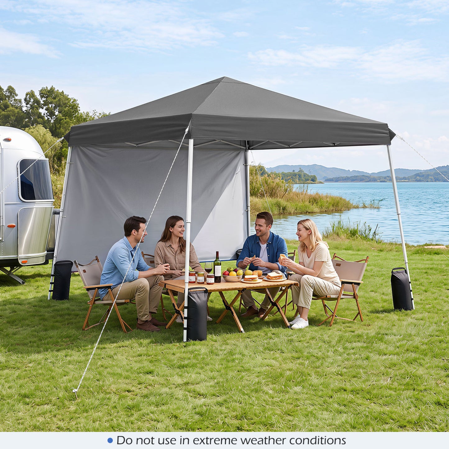 9 ft x 9 ft  Pop Up Canopy Tent with 8 Ground Stakes 4 Wind Ropes and Carry Bag  for Outdoor Party-Blue