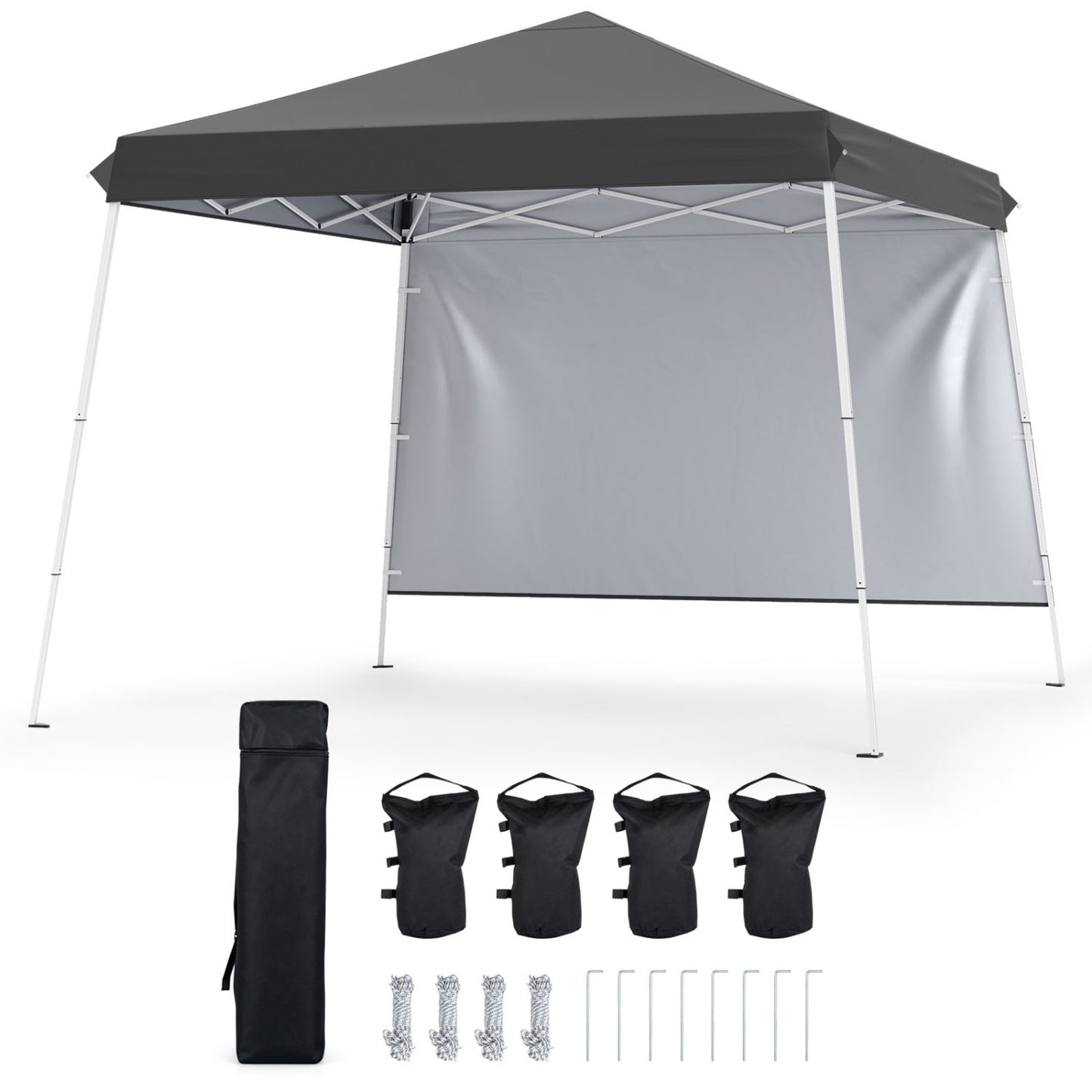 9 ft x 9 ft  Pop Up Canopy Tent with 8 Ground Stakes 4 Wind Ropes and Carry Bag  for Outdoor Party-Blue