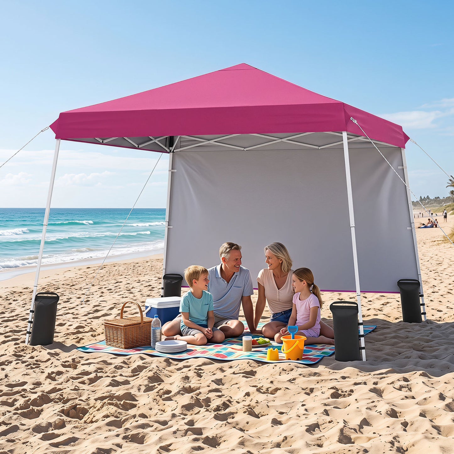 9 ft x 9 ft  Pop Up Canopy Tent with 8 Ground Stakes 4 Wind Ropes and Carry Bag  for Outdoor Party-Blue