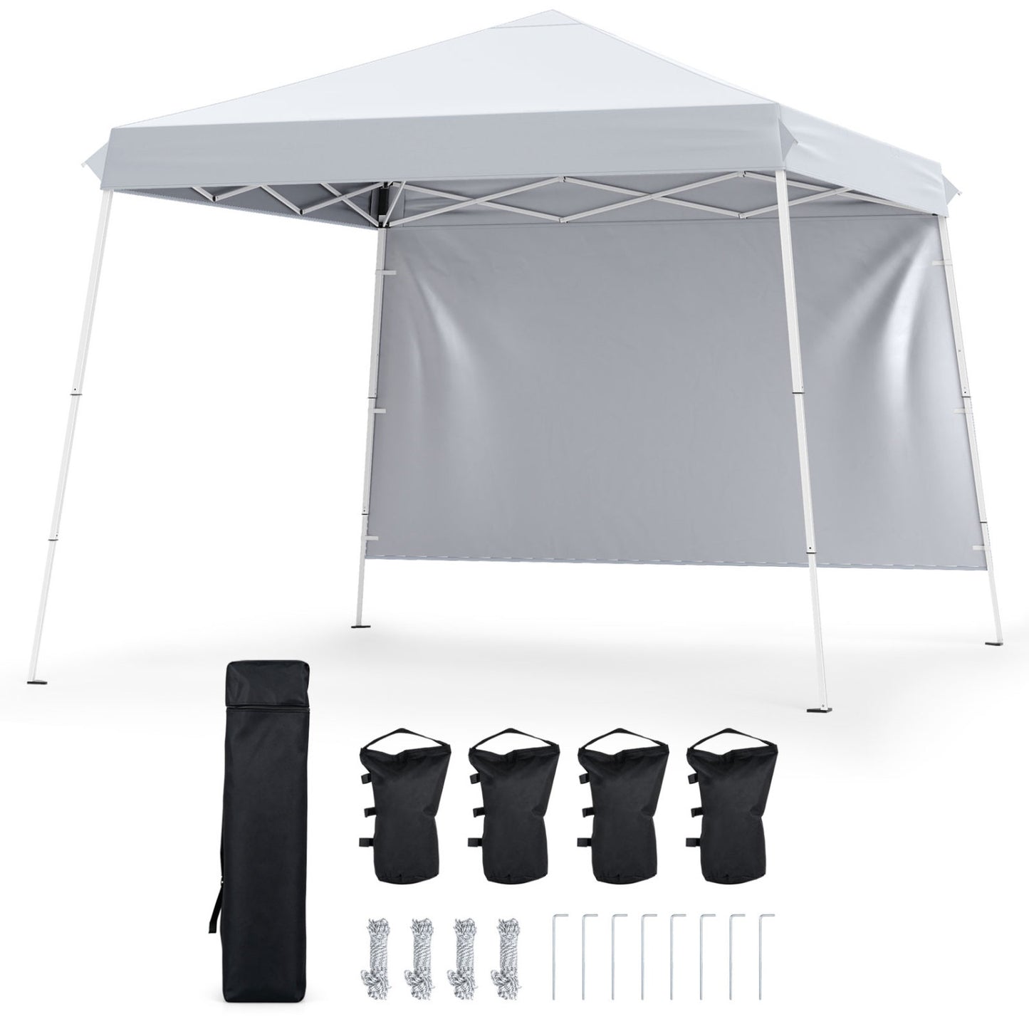 9 ft x 9 ft  Pop Up Canopy Tent with 8 Ground Stakes 4 Wind Ropes and Carry Bag  for Outdoor Party-Blue