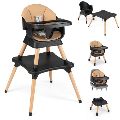 9-in-1 Convertible High Chair with Solid Wood Legs for Babies and Toddlers-Black