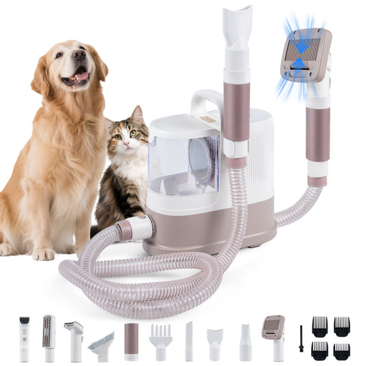 Dog grooming vacuum kit by Wilsons Home Store with 3 suction modes, clippers, and attachments for dog and cat shedding cleanup.