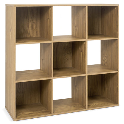 9-ube Wooden Bookshelf w/2 Anti-Tip Kits for Toys Books Decorations in Living Room-Natural
