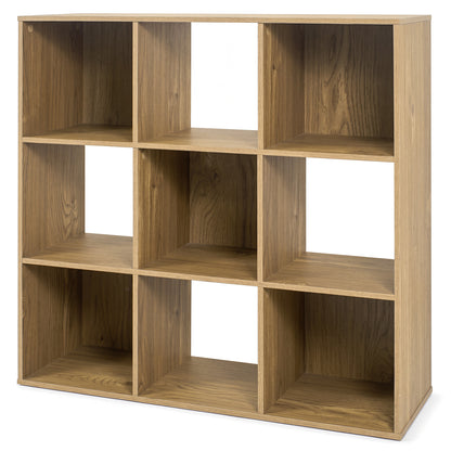 9-ube Wooden Bookshelf w/2 Anti-Tip Kits for Toys Books Decorations in Living Room-Natural