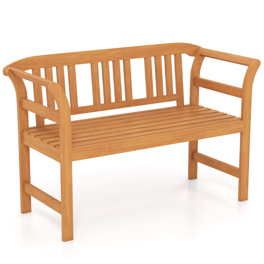 Acacia Wood 2-Person Patio Loveseat with Backrest and Armrests
