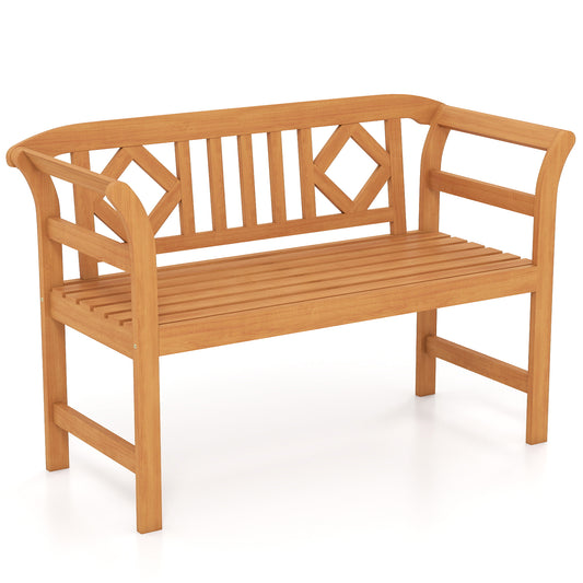 Acacia Wood 2-Person Patio Loveseat with Backrest and Armrests for Porch