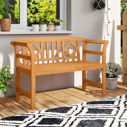 Acacia Wood 2-Person Patio Loveseat with Backrest and Armrests for Porch