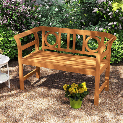 Acacia Wood 2-Person Patio Loveseat with Backrest and Armrests for Backyard