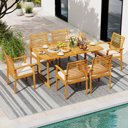 Acacia Wood 7-Piece Patio Dining Set with Umbrella Hole