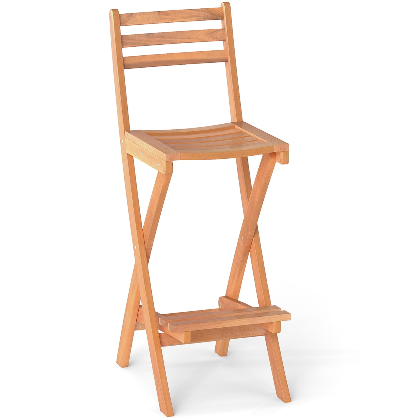 Acacia Wood Bar Height Chair with Backrest and Footrest for Backyard-2pcs