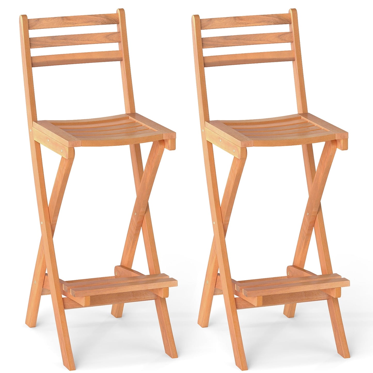 Acacia Wood Bar Height Chair with Backrest and Footrest for Backyard-2pcs