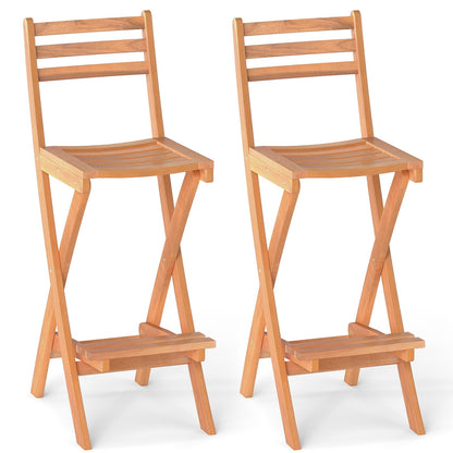Acacia Wood Bar Height Chair with Backrest and Footrest for Backyard-2pcs